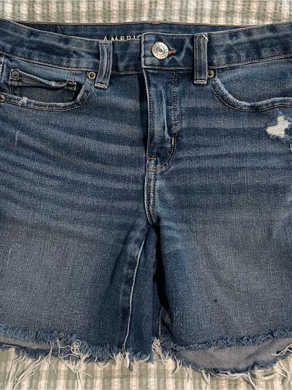 American Eagle Outfitters Blue Frayed Hem Denim Shorts